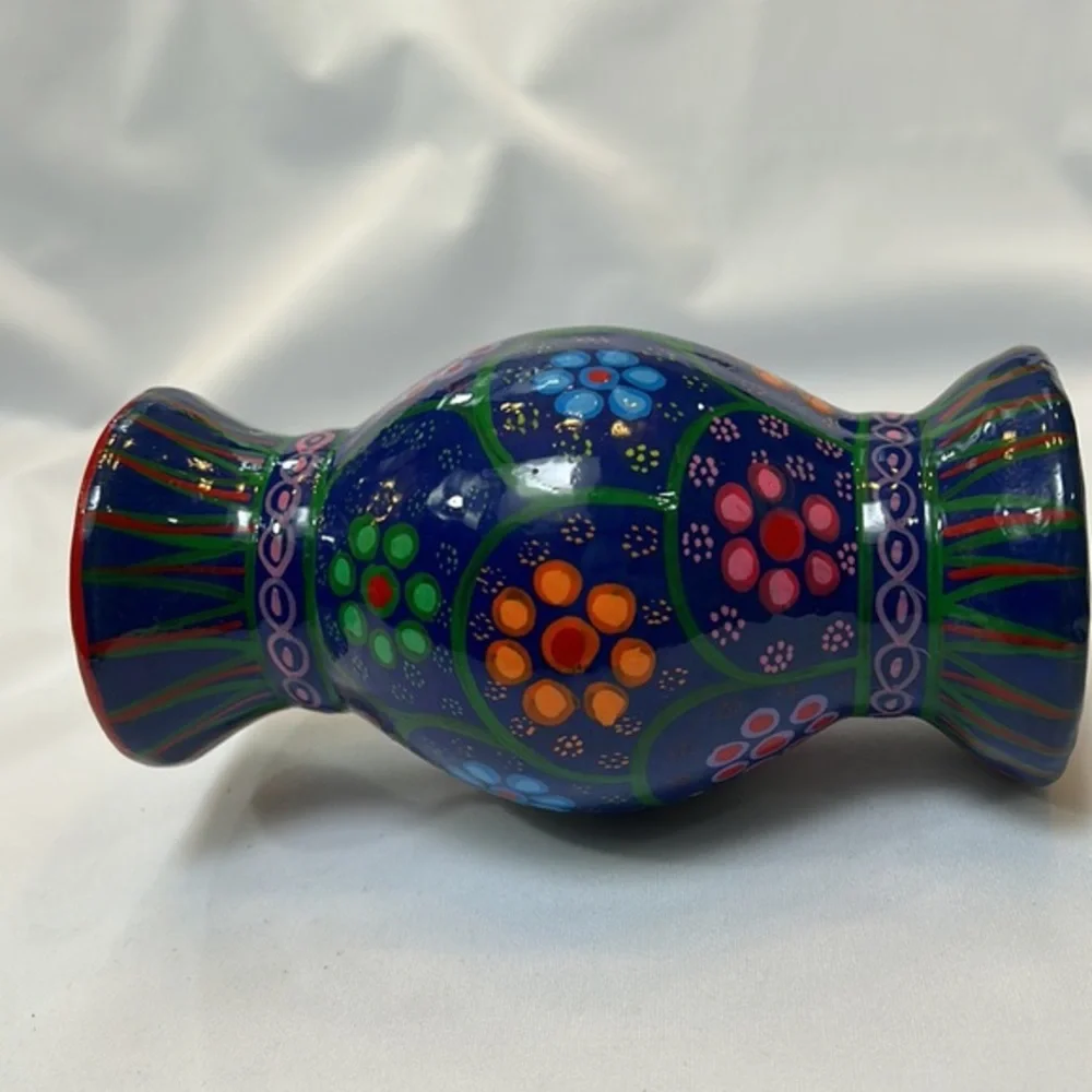 Vintage Mexican Folk Art Painted Terracotta Vase